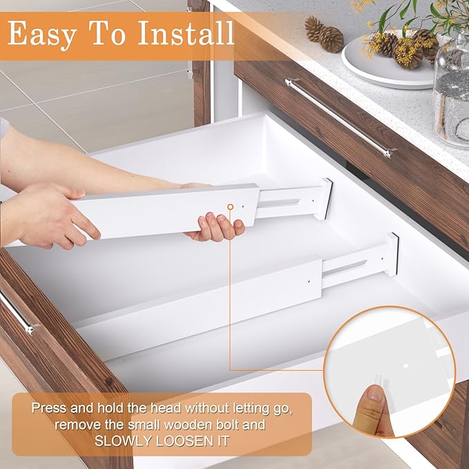 Bamboo Drawer Dividers,17-22" Adjustable Kitchen Drawer Organizer for Clothes,8 Pack Expandable Drawer Organization Separator