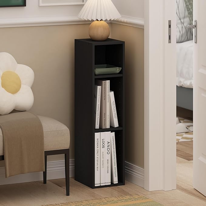 Furinno Fulda Book Shelf, 3-Tier Narrow Bookshelf, Bookcase with 8-in Width Storage Shelf, 9.3 x 7.9 x 31.5, for Living Room,