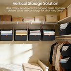 Homsorout Collapsible Hanging Closet Organizer - 3 Tier Closet Shelves Storage System with Hooks, Fabric Hanging Storage Bins