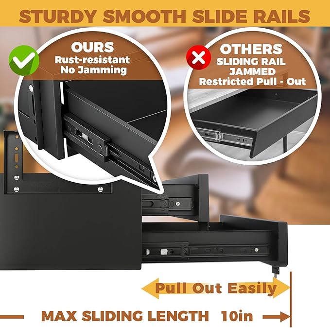 14.17" D Double Under Desk Drawer,Under Desk Pull out Storage Organizer with Lock and Keys,Adjustable Height, Metal Storage D