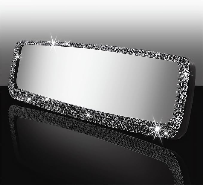 Bling Rhinestone Car Rearview Mirror - Car Accessories Crystal Diamond Decor for Women - Stylish Automotive Interior Accessory (Black)