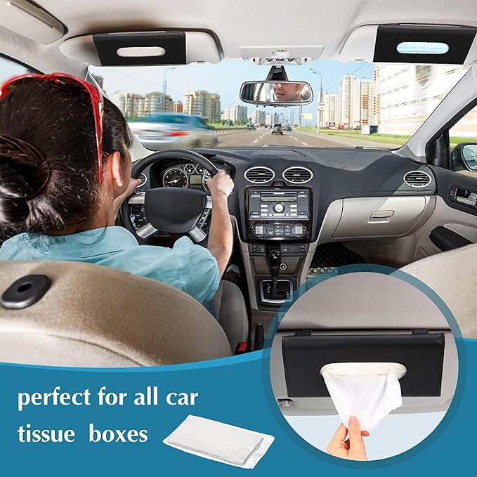 Car Tissue Holder, Sun Visor Napkin Holder, Car Visor Tissue Holder, Luxury PU Leather Backseat Tissue Case Holder (Car Tissues - 3 Pack (3-Ply 70 Sheets/Pack))