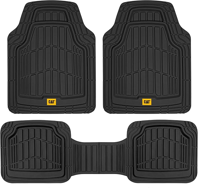 Cat® ToughRide™ Heavy-Duty 3 Piece Rubber All Season Floor Mats for Car Truck Van SUV, Black - Premium Trim to Fit Cars Floor Mat, All Weather Deep Dish Automotive Floor Mats, Total Dirt Protection