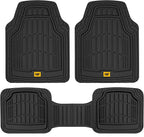 Cat® ToughRide™ Heavy-Duty 3 Piece Rubber All Season Floor Mats for Car Truck Van SUV, Black - Premium Trim to Fit Cars Floor Mat, All Weather Deep Dish Automotive Floor Mats, Total Dirt Protection