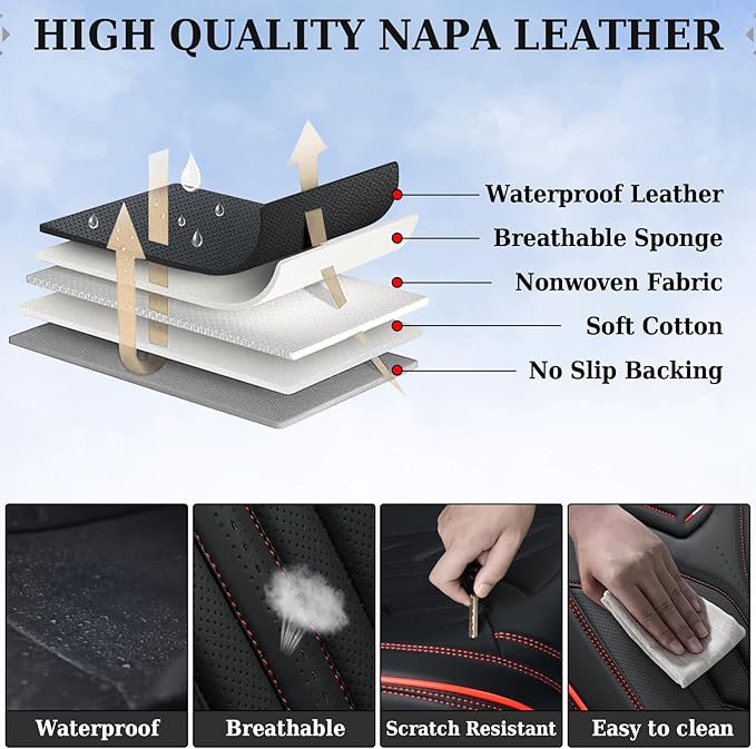 Coverado Front Car Seat Covers, 2Pcs Leather Seat Covers for Cars, Car Seat Protector Front Seats Only Auto Car Accessories F