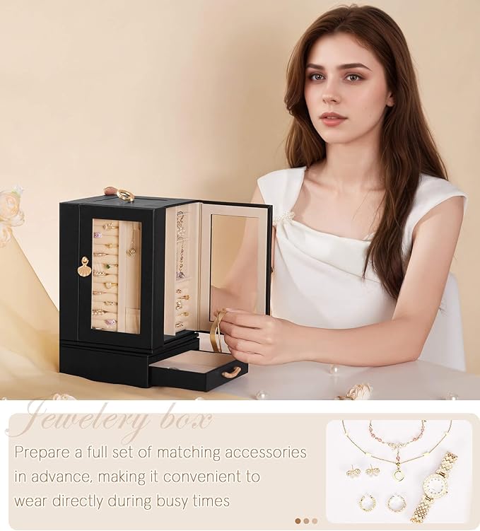 Enthralite Jewelry Box large for Dresser: Women Necklace Ring Storage Organizer with Compartments - Elegant Earring Holder Di