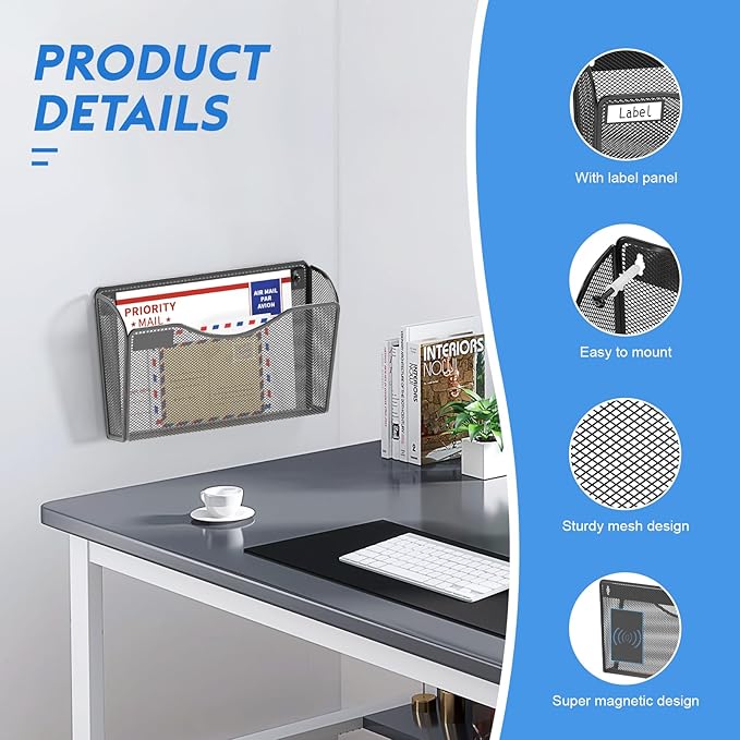 samstar 6 Pack Magnetic File Holder, Mesh Wall File Organizer File Pocket Mail Organizer Paper Folder Holder for Office/Home,