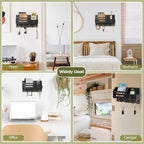 Key Holder Wall Mount, Wooden Adhesive Mail and Key Organizer with Drawer, Small Shelf, 8 Hooks, 2 Installation Methods, Blac