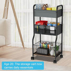 3-tier Baby Diaper Caddy Organizer and Storage Cart with 4+3 Dividers, Metal Utility Cart with Lockable Wheels for Nursery, B