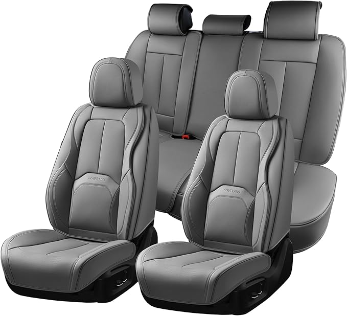 Coverado Car Seat Covers Full Set, Premium Nappa Leather Seat Covers for Car, Waterproof Car Seat Protector with Lumbar Suppo