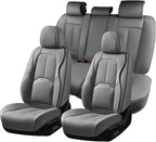Coverado Car Seat Covers Full Set, Premium Nappa Leather Seat Covers for Car, Waterproof Car Seat Protector with Lumbar Suppo