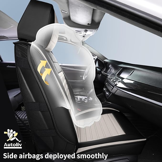 Car Seat Covers Full Set, Breathable Nappa Leather Seat Covers, Horizontal Stripes Automotive Seat Covers, Universal Seat Cus