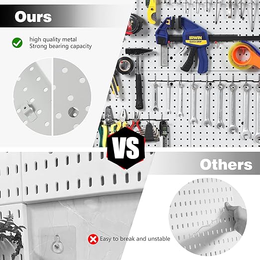 Pegboard Smith 16x16 inch Wall Organizer Pegboard Panels, Gray Metal Pegboard for Tool Storage, Workbench Tools Organization 