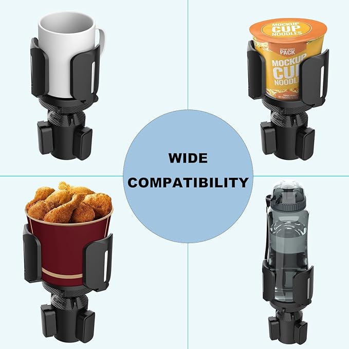 Upgraded 64oz Large Cup Holder Expander with Coaster for Car, Expandable Cup Holder Adapter with Adjustable Base, Universal C