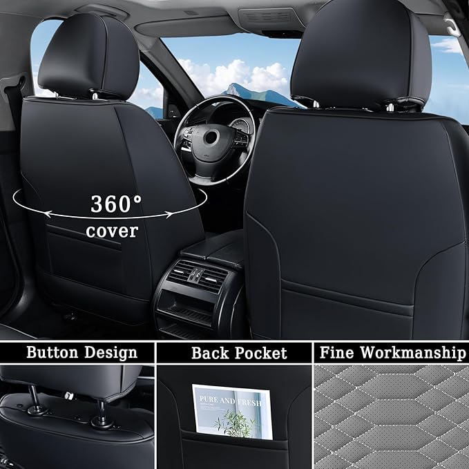 Coverado Car Seat Covers, Front Seat Cover, Waterproof Nappa Leather Seat Covers for Cars, 2 Pack Car Seat Protectors Driver 