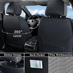 Coverado Seat Covers Full Set, Waterproof Nappa Leather Seat Covers for Cars, 5 Seats Universal Car Seat Protectors, Black an
