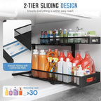 1 Pack 20.47IN Depth Under Sink Storage Organizer, Large 2-Tier Elegant Mesh Pull Out Shelf for Kitchen and Bathroom Cabinet 
