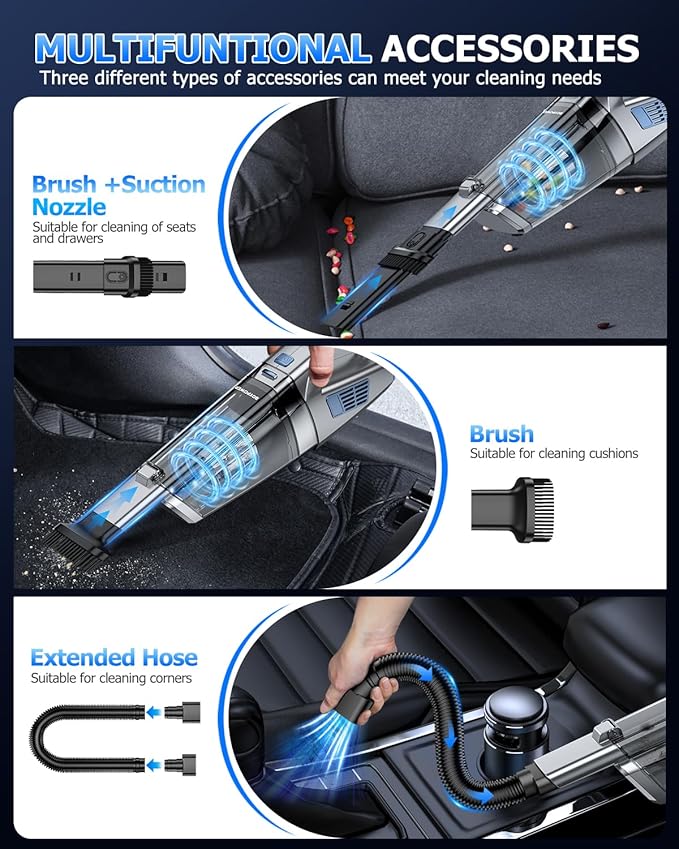 BQYPOWER Handheld Vacuum Cordless, 16000PA Strong Suction Hand Held Vacuum Dust Busters Cordless Rechargeable with Multiple A