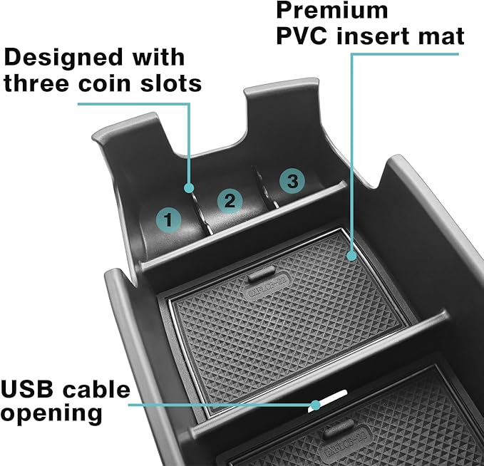 BestEvMod Center Console Organizer Tray Armrest Storage Box Accessories ABS Material Compatible with Chevy Bolt EV Bolt EUV 2022-2025 Accessories