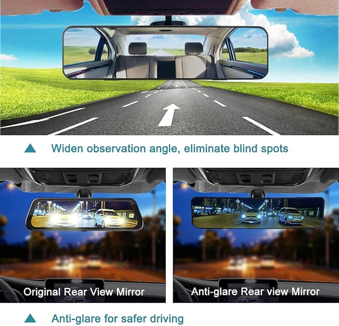 SkycropHD Anti Glare Rear View Mirror for Car, Clip on Wide Angle Panoramic Rearview Mirror Eliminate Blind Spots – Convex, Blue