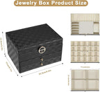 GUOER Jewelry Box for Women Girl Wife - Large PU Leather Jewelry Organizer Storage Case with 3 Layers Display for Earrings Br