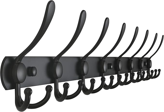 Dseap Coat Rack Wall Mount - 29.5” Long 8-Tri-Hooks Heavy Duty Coat Hanger Rail Wall Hooks for Hanging Coats Hats Clothing Cl