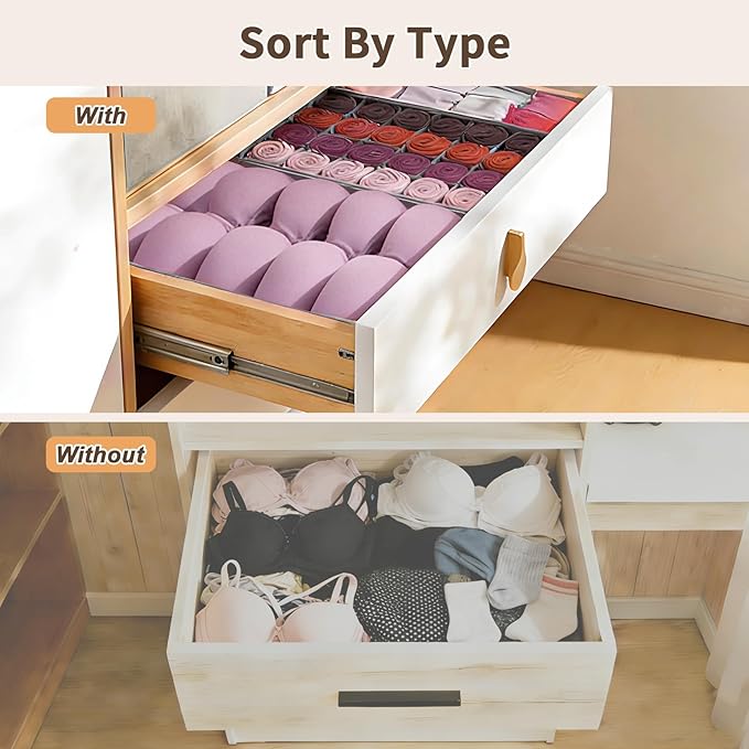 Garvee 12 Pack Underwear Drawer Organizers, 116 Cells Dresser Drawer Divider Bins for Baby Clothes, Underwear, Bra, Sock, Fol