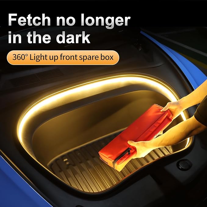 Frunk LED Light Strip for Tesla Model 3 2024 2025 2026 - Waterproof & Easy Installation Interior Lighting Bar with Flexible Silicone, Frunk Ambient Lighting Accessories (DC 15V, Warm White)