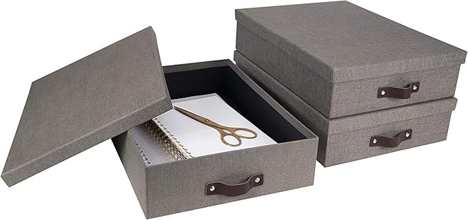 Bigso Oskar Canvas Fiberboard Document Letter Box - File Organizer Box for Important Paperwork - Document Storage with a Lid 