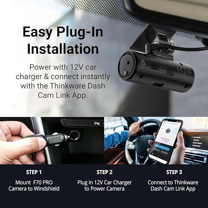 Thinkware F70 PRO Dash Cam 1080P FHD, Wi-Fi Car Camera, 140° Wide Angle, Super Night Vision, Smart Parking Mode, G-Sensor, In