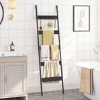 HOOBRO Blanket Ladder, 5-Tier Towel Rack with Hooks, Wall-Leaning Blanket Rack, Decorative Display Ladder Shelf, Scarves, Ind