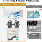 Thickened Clear Shoe Storage Organizer with Magnetic Door, Sturdy Stackable Shoe Boxes for Closet, Collapsible Space-Saving S