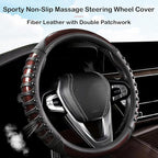 3D Massage Car Steering Wheel Cover,14.5-15 Inch Universal Brown Carbon Fibre Leather Covers Breathable Anti-Slip Odorless St