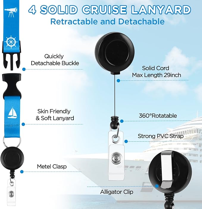 Cruise Essentials Kit Must Haves Set Include Cruise Luggage Tags Holder, Cruise Lanyards, Cruise Power Strip, Towel Bands and