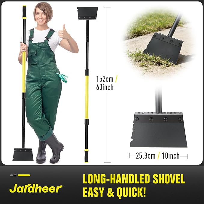 Jardineer Garden Flat Shovel Heavy Duty, Multifunctional Garden Cleaning Shovels for Lawn Edging,Sidewalk Weeding, Floor Scraper Long Handle, Metal Snow Shovel,Ice Scraper for Driveway (60")