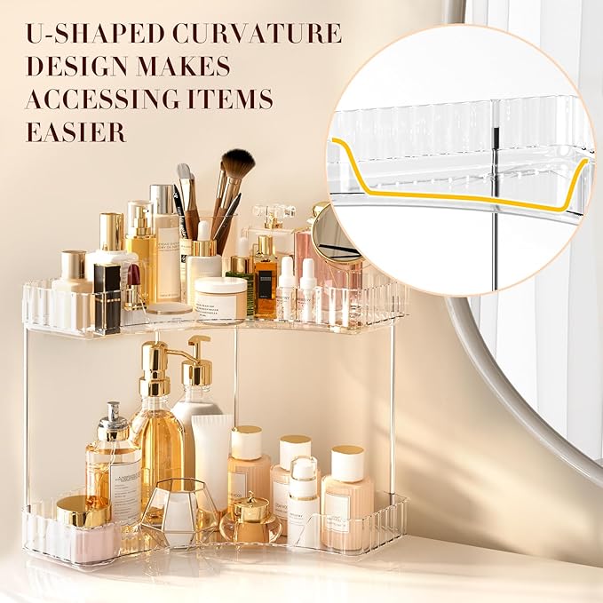 2-Tier Corner Bathroom Counter Organizer, Large Makeup Organizer For Vanity, Skincare Perfume Organizers For Women Or Men, Ex