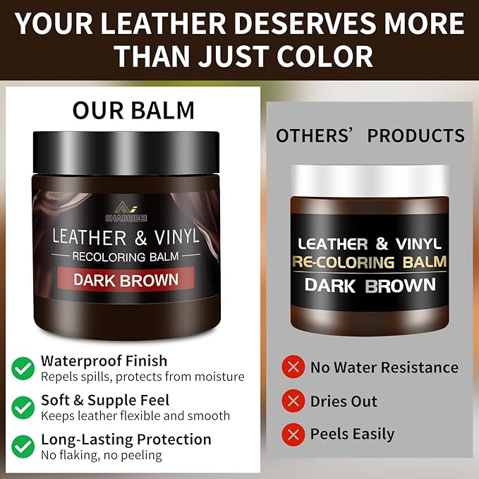 Leather Recoloring Balm and Scratch Repair Kit, Dark Brown Leather Restorer for Couches, Furniture, Car Seats, Leather Paint 