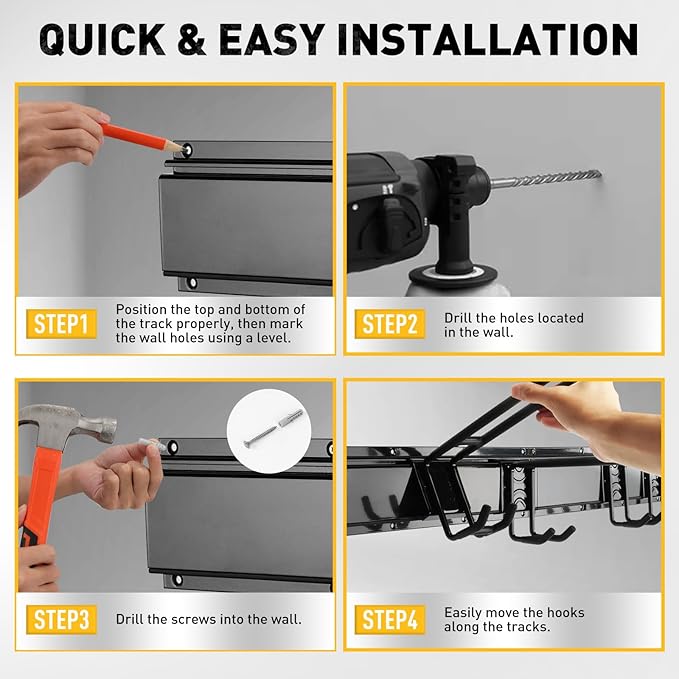 ELEAD 18-Pairs Heavy Duty Garage Tool Organizer Wall Mount Hooks, 96 Inches 1460 lbs Garden Tool Organizer with Adjustable Ho