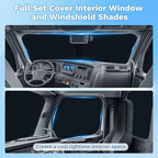 KUST Car Window Shades for Freightliner Cascadia 2018-2025 2026 Windshield Sun Shade Side Window Cover UV Block Privacy Protection Cascadia Accessories Foldable Front Rear Full Set 3PCS