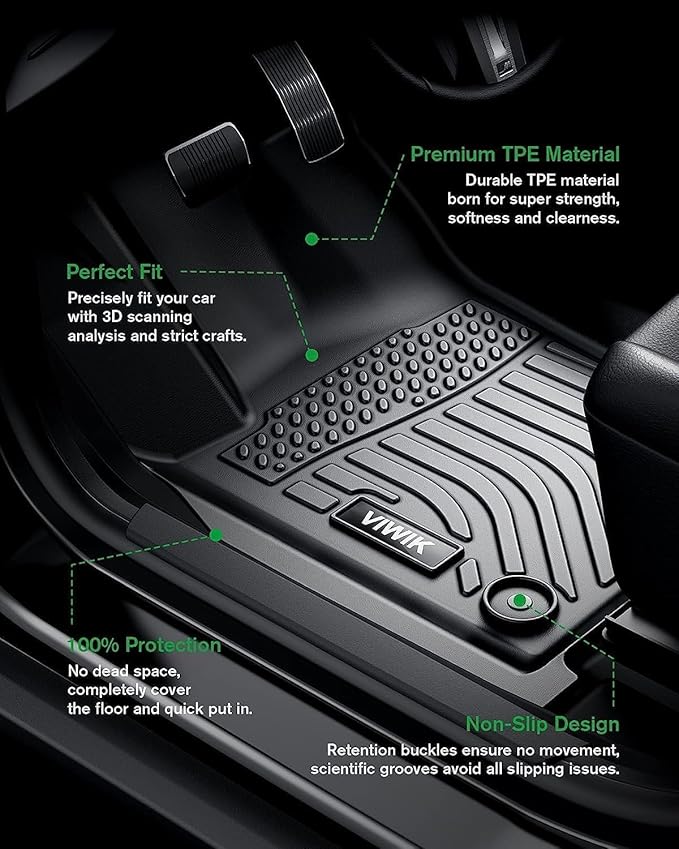 VIWIK Floor Mats Fit for Kia NIRO 2023 2024, All Weather Custom Car Mats Full Set 1st & 2nd Row, Automotive Floor Liners for NIRO 2023 2024 TPE Black Odorless Waterproof Non-Slip