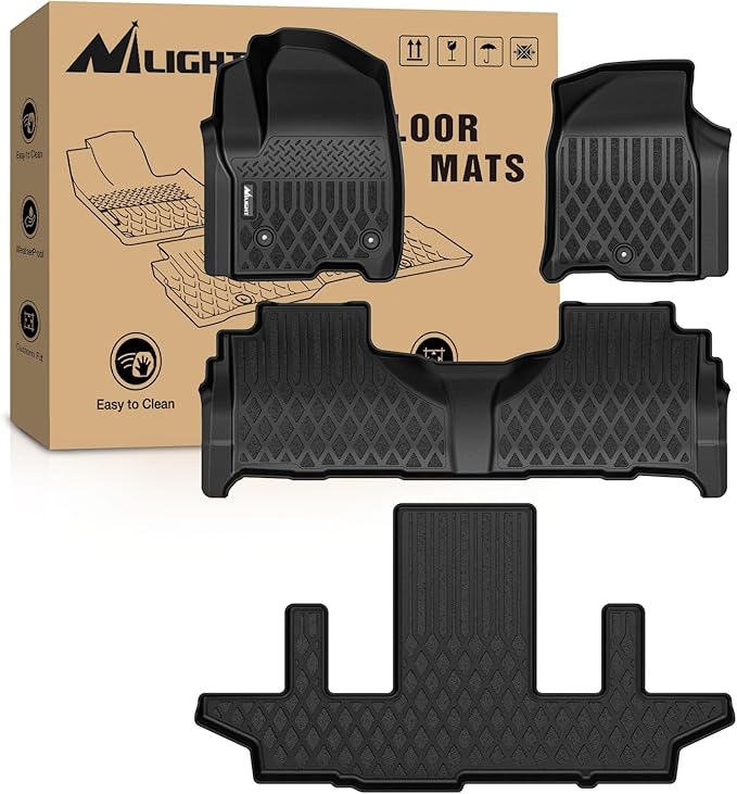 Nilight TPE Floor Mats for Chevy Chevrolet Suburban GMC Yukon XL 7 Seats Bucket Seats 2021 2022 2023 2024 2025 2026 All Weather Custom Fit Heavy Duty Floor Liners