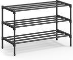 SONGMICS 3-Tier Shoe Rack for Closet, Compact Metal Shoe Organizer Shelf for Entryway, Bedroom, Small Spaces, Stackable, 11.8
