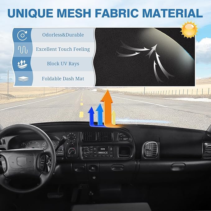 FIILINES Dash Cover for Dodge Ram 1500 2500 3500 1998-2001, Dashboard Cover Ram 1500 Accessories Suede Dash Cover Mat Sunshad