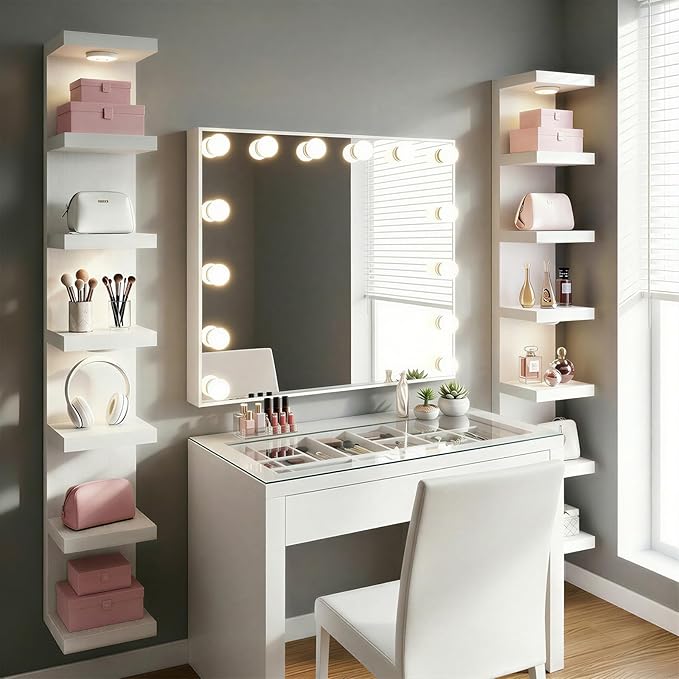 Fixwal 7 Tier Wall Shelf White Wall Mounted Lack Shelf with LED Lights for Home Decor Organizer