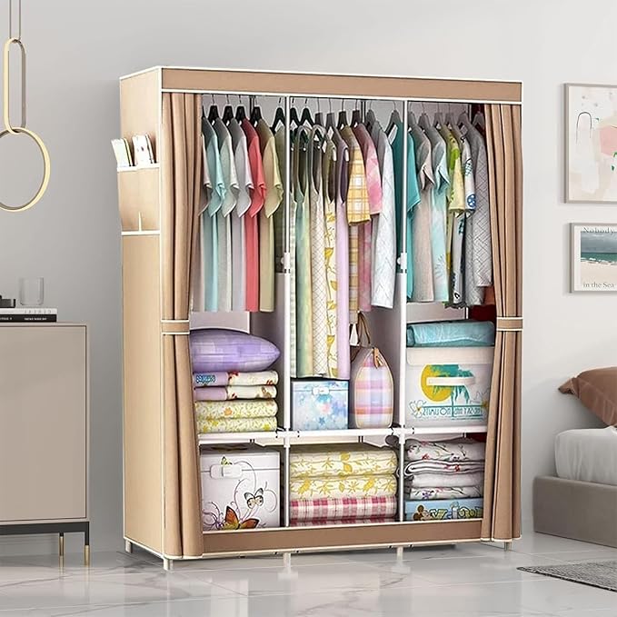 Clothes Organizer 3 Hanging Rod Shelf Portable Closet with Cover Clothes Rack Standing Closet Clothes Storage Wardrobe Garmen