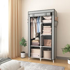 ROJASOP Portable Closet Wardrobe Closet for Hanging Clothes with 6 Storage Shelves, 1 Hanging Rod and 4 Pockets, Clothes Orga