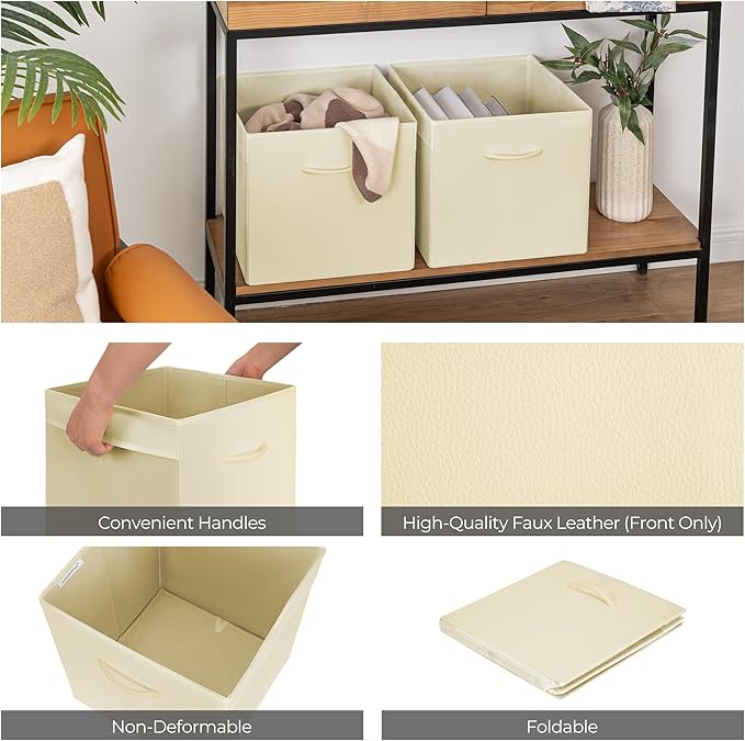StorageWorks Beige Storage Cubes, 13x13 Storage Cube Bins with Handle, Cube Storage Organizer Bins for Shelves and Closet, Co