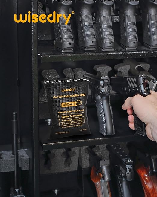 wisedry 200 Grams x 4 Packs Gun Safe Dehumidifier, Reusable Moisture Absorber for Gun Safes, Rechargeable Gun Safe Silica Gel