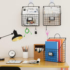 Yuzehuaza Hanging Wall File Organizer Metal Wall Mounted File Holder Folder with Handles and Hooks, Magazine Document Rack, f
