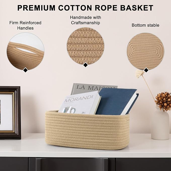 OIASKET 4 Pack Small Storage Shelf Baskets for Organizing, Mini Woven Rope Storage Bins for Towels, Cute Decorative Closet Or